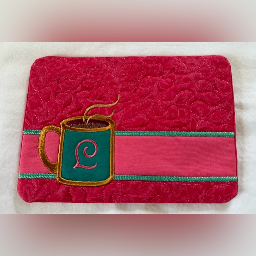 Hand Made Coffee Mug Rug /Coaster Monogrammed with the Letter L